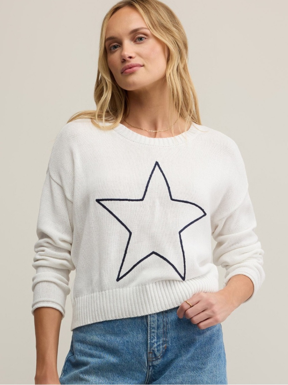 NWT Z Supply Sienna Lucky Star Sweater in White Cotton Size XS